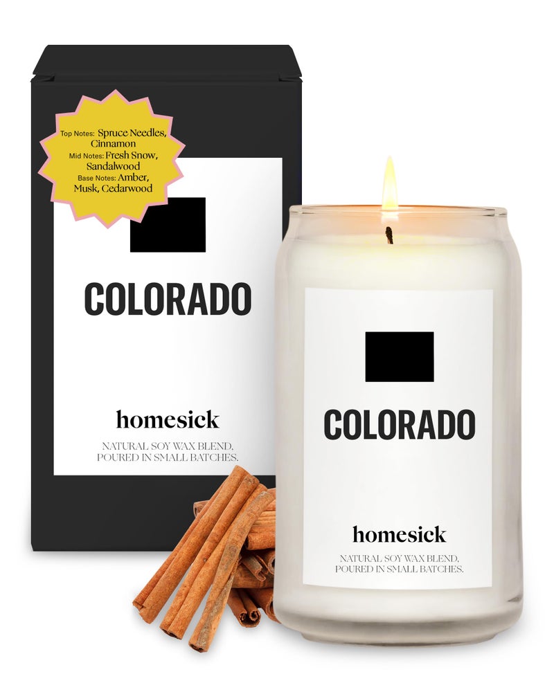 Homesick Scented Candles for Home (Colorado) - 13.75 oz Long-Lasting Soy Wax Jar Candle for Women & Men for All Occasions, 60-80 Hours Burn Time - Notes of Spruce Needles & Cinnamon - Image 1